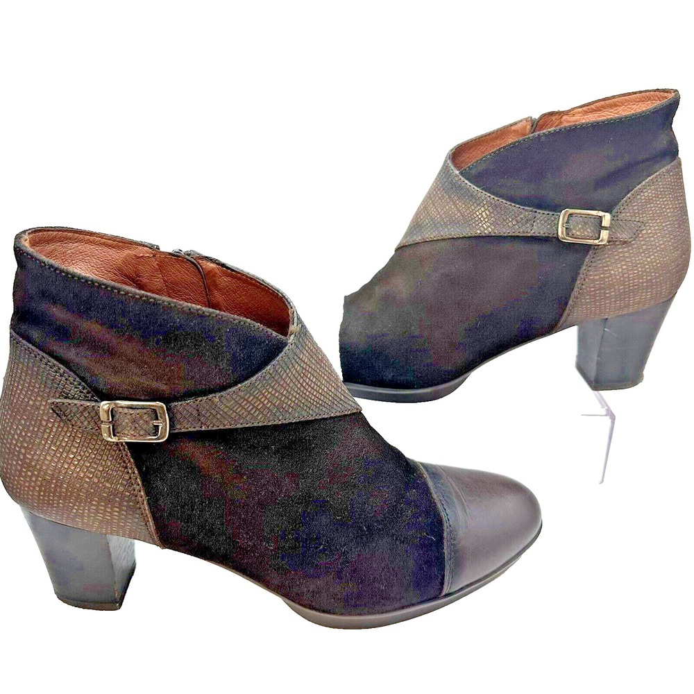 Hispanitas Booties Women's 39 Us 8.5 Brown Leather Suede Zip 2.5 Heel Ankle Boot - Picture 5 of 11
